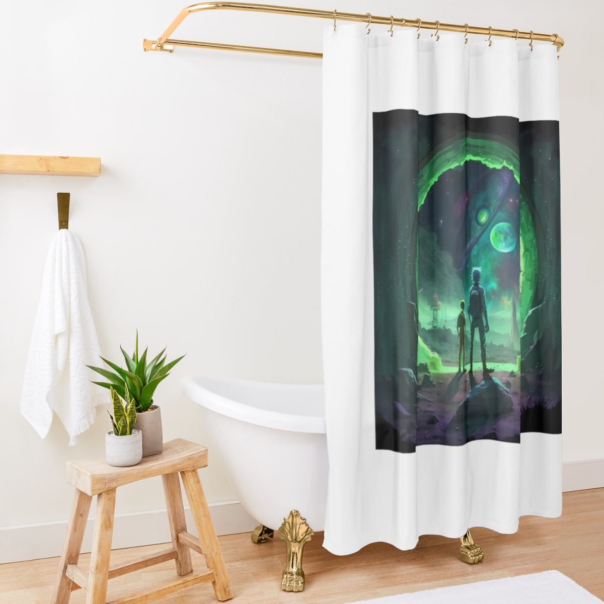 Rick And Morty On The Moon Shower Curtain Official Rick And Morty Merch