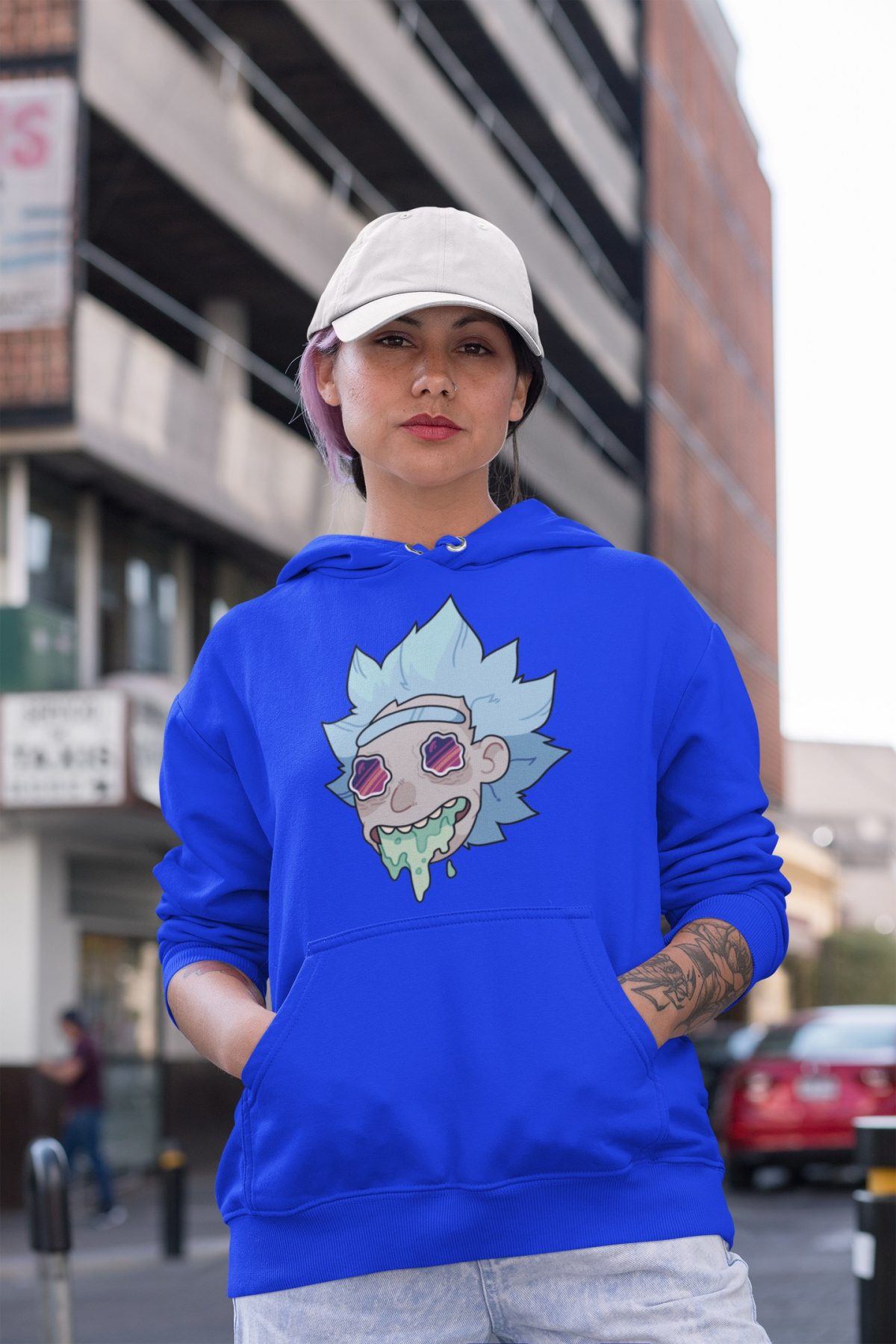 hoodie mockup of a serious woman wearing a dad hat in the street 31185 2 compressed - Rick And Morty Merch