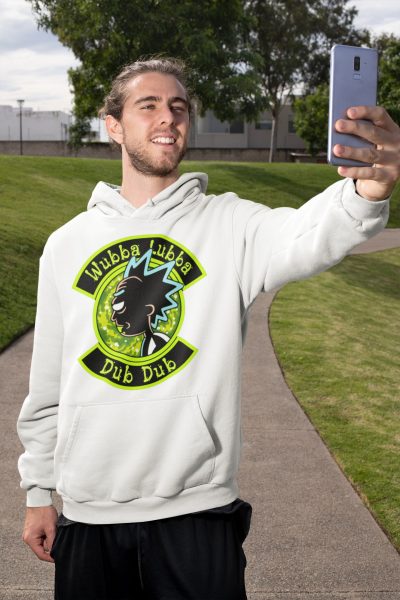mockup of a man with a hoodie taking a selfie on the street 32312 1 compressed 1 - Rick And Morty Merch Store