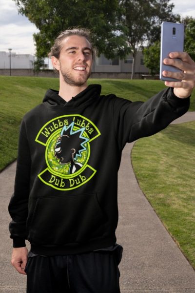 mockup of a man with a hoodie taking a selfie on the street 32312 6 510x765 compressed - Rick And Morty Merch Store