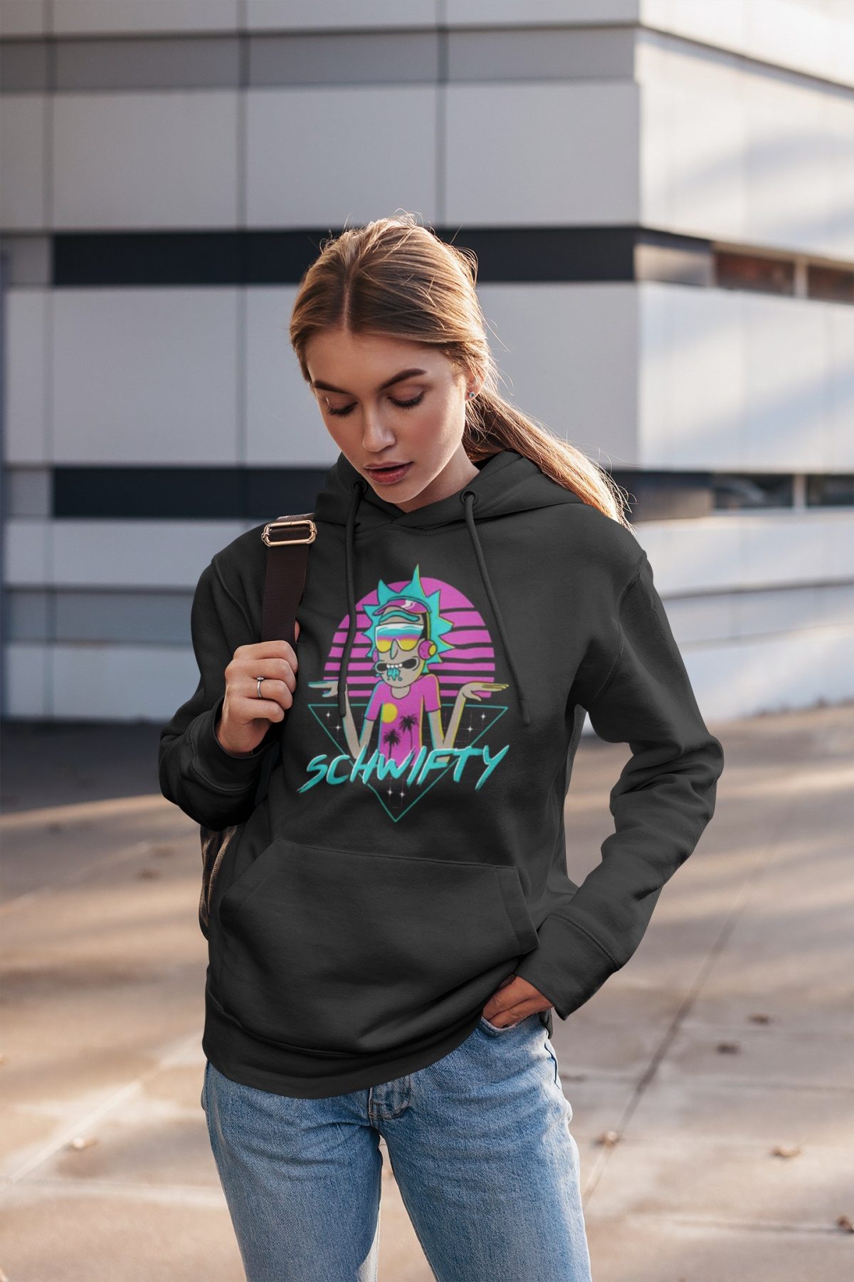 pullover hoodie mockup of a young woman wearing jeans 2827 el1 5 compressed 1 - Rick And Morty Merch