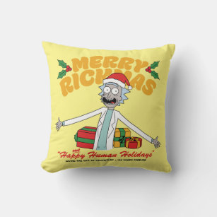 Merry Rickmas and Happy Human Holidays Throw Pillow